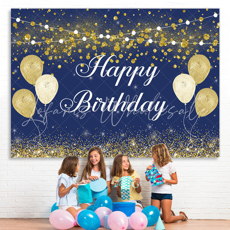Lofaris Dark Blue And Gold Boked Ball Happy Birthday Backdrop