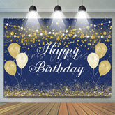 Lofaris Dark Blue And Gold Boked Ball Happy Birthday Backdrop