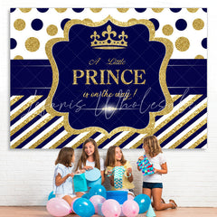 Lofaris Dark Blue and Golden Dots Baby Shower Backdrop for Boy