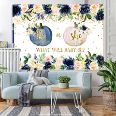 Lofaris Dark Blue And Light Pink Pumpkin Baby Shower Backdrop