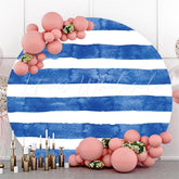Lofaris Dark Blue And White Stripes Themed Circle Backdrop