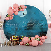 Lofaris Dark Blue Castle Moon Night Halloween Pumpkin Backdrop