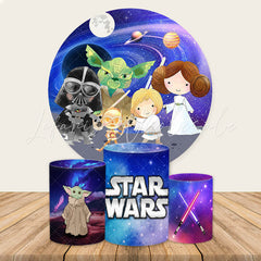 Lofaris Dark Blue Galaxy Star Wars Round Birthday Backdrop Kit
