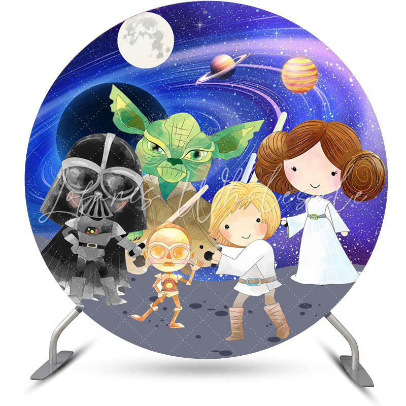 Lofaris Dark Blue Galaxy Star Wars Round Birthday Backdrop Kit