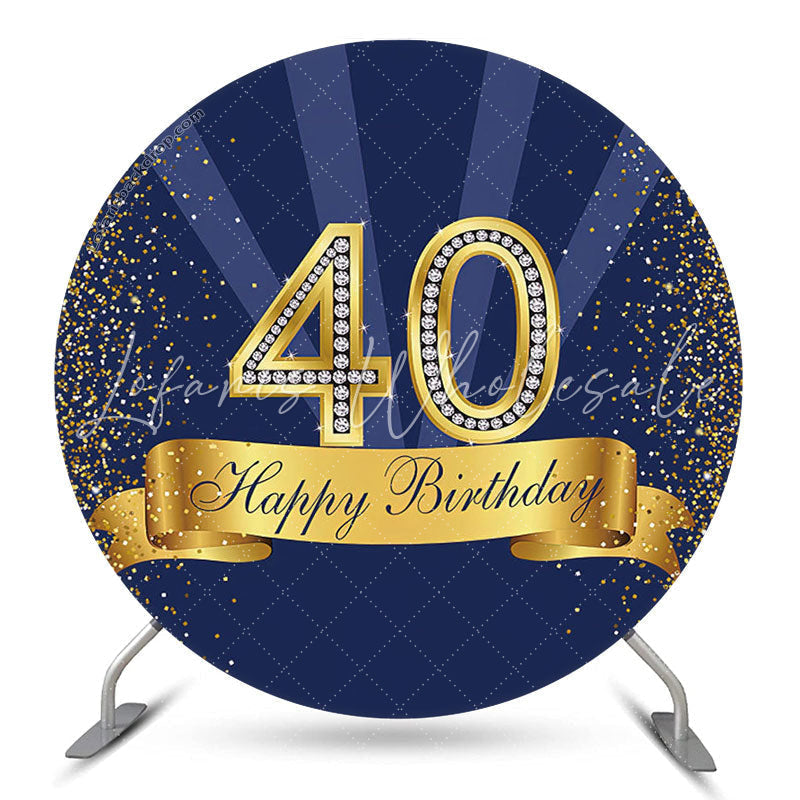 Lofaris Dark Blue Glitter Round 40th Birthday Backdrop Cover