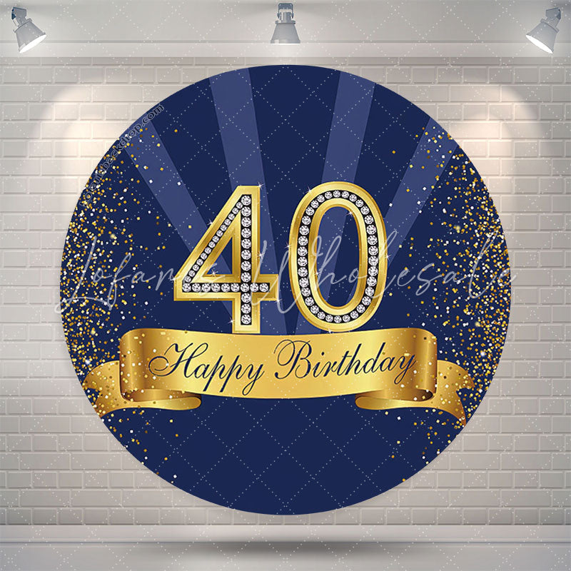 Lofaris Dark Blue Glitter Round 40th Birthday Backdrop Cover