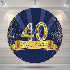 Lofaris Dark Blue Glitter Round 40th Birthday Backdrop Cover