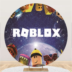 Lofaris Dark Blue Glitter Universe Round Happy Birthday Backdrop