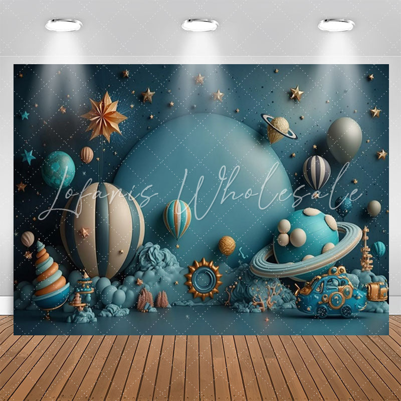 Lofaris Dark Blue Outer Space Balloon 1st Birthday Backdrop