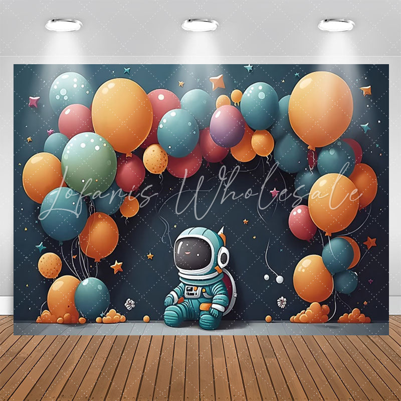 Lofaris Dark Blue Spaceman Balloons Star Birthday Backdrop