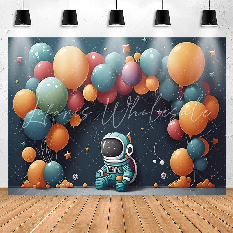 Lofaris Dark Blue Spaceman Balloons Star Birthday Backdrop