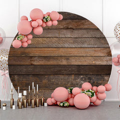 Lofaris Dark Brown Retro Wood Round Birthday Party Backdrop