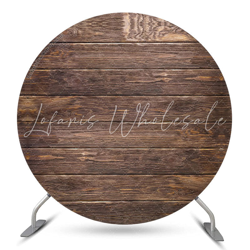 Lofaris Dark Brown Wood Texture Wall Round Birthday Backdrop