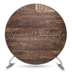 Lofaris Dark Brown Wood Texture Wall Round Birthday Backdrop