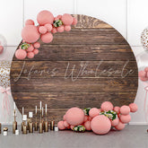 Lofaris Dark Brown Wood Texture Wall Round Birthday Backdrop