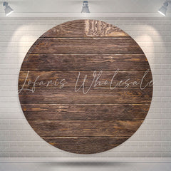 Lofaris Dark Brown Wood Texture Wall Round Birthday Backdrop