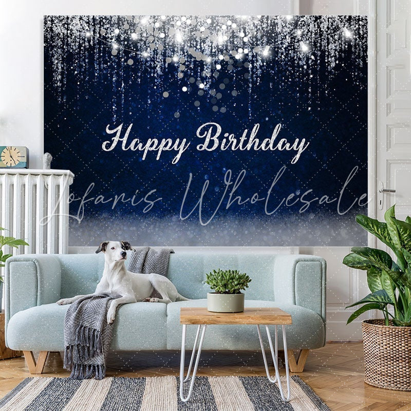 Lofaris Dark Bule and Silver Bokeh Baby Shower Party Backdrop
