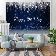 Lofaris Dark Bule and Silver Bokeh Baby Shower Party Backdrop