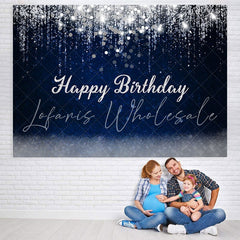 Lofaris Dark Bule and Silver Bokeh Baby Shower Party Backdrop
