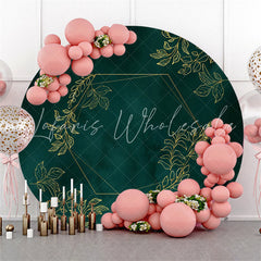 Lofaris Dark Green Golden Leaves Round Backdrop For Party