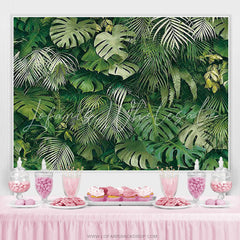 Lofaris Dark Green Leaves Nature Spring Birthday Party Backdrop
