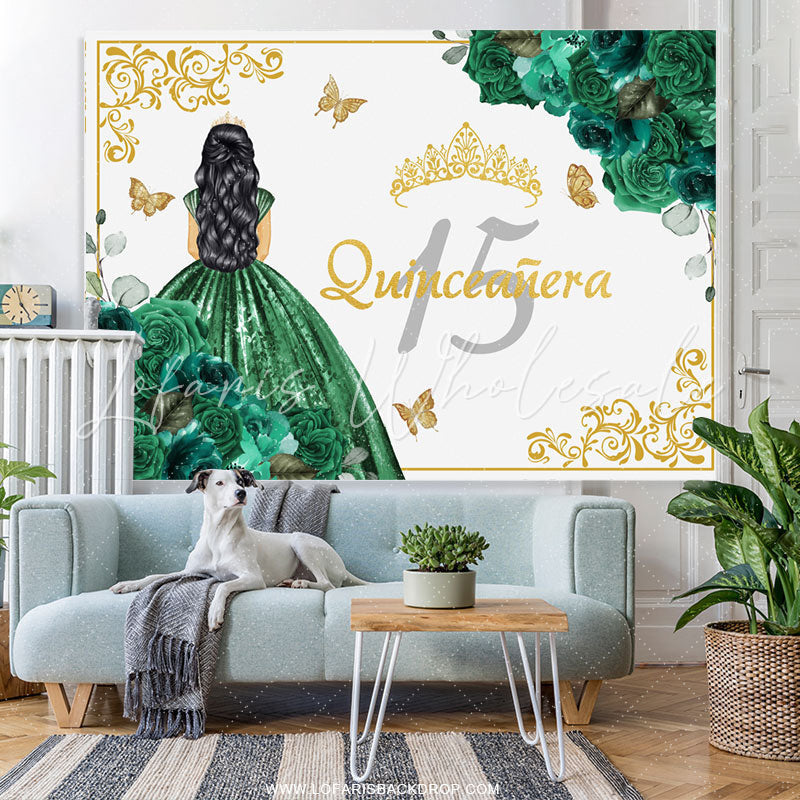 Lofaris Dark Green Princess Sweet 15 Happy Birthday Backdrop