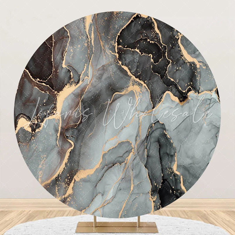 Lofaris Dark Grey And Golden Marble Round Birthday Backdrop
