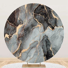 Lofaris Dark Grey And Golden Marble Round Birthday Backdrop