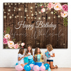 Lofaris Dark plank pink and red rose happy birthday Backdrop