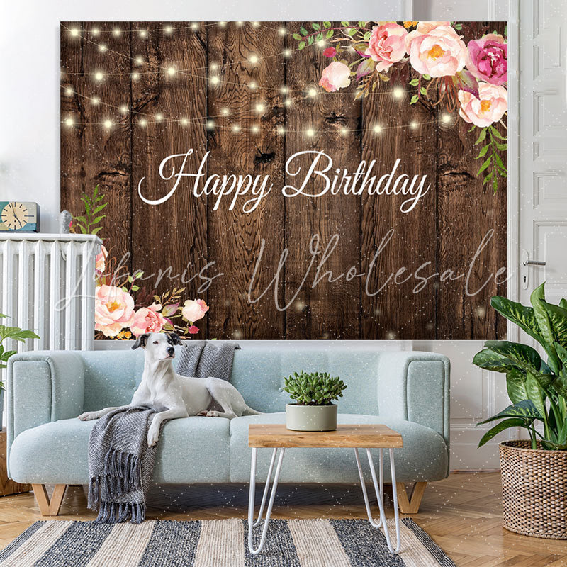 Lofaris Dark plank pink and red rose happy birthday Backdrop