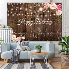 Lofaris Dark plank pink and red rose happy birthday Backdrop