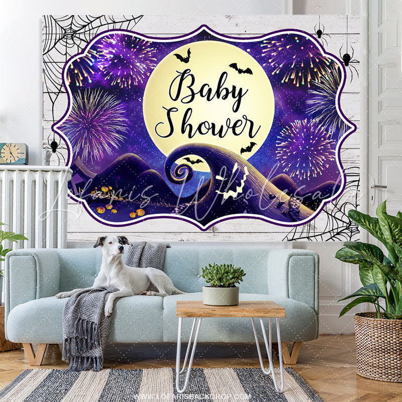 Lofaris Dark Purple Halloween Moon Night Baby Shower Backdrop
