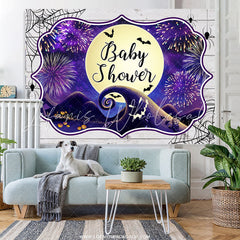 Lofaris Dark Purple Halloween Moon Night Baby Shower Backdrop
