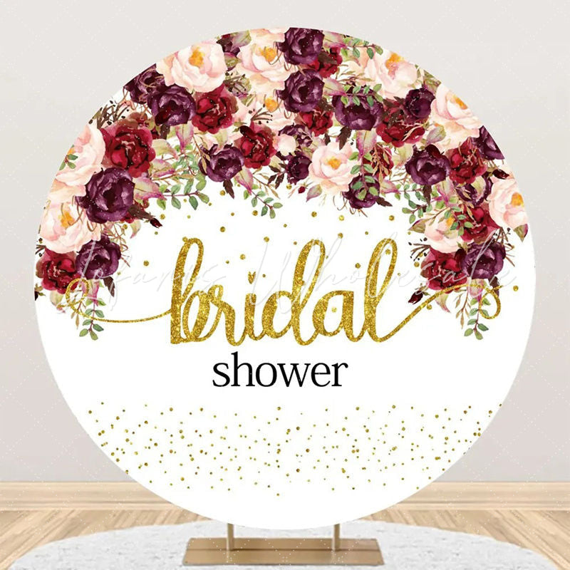 Lofaris Dark Purple Red Floral Golden Round Bridal Shower