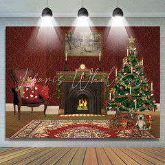 Lofaris Dark Red Fireplace Tree Carpet Christmas Backdrop