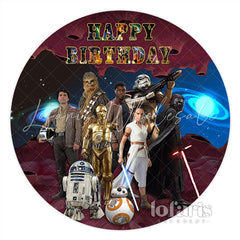 Lofaris Dark Red Planet Scifi Theme Happy Birthday Round Backdrop
