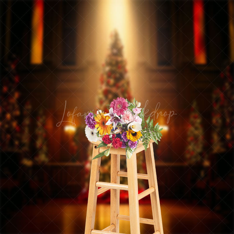 Lofaris Dark Room Xmas Trees Light Christmas Photo Backdrop