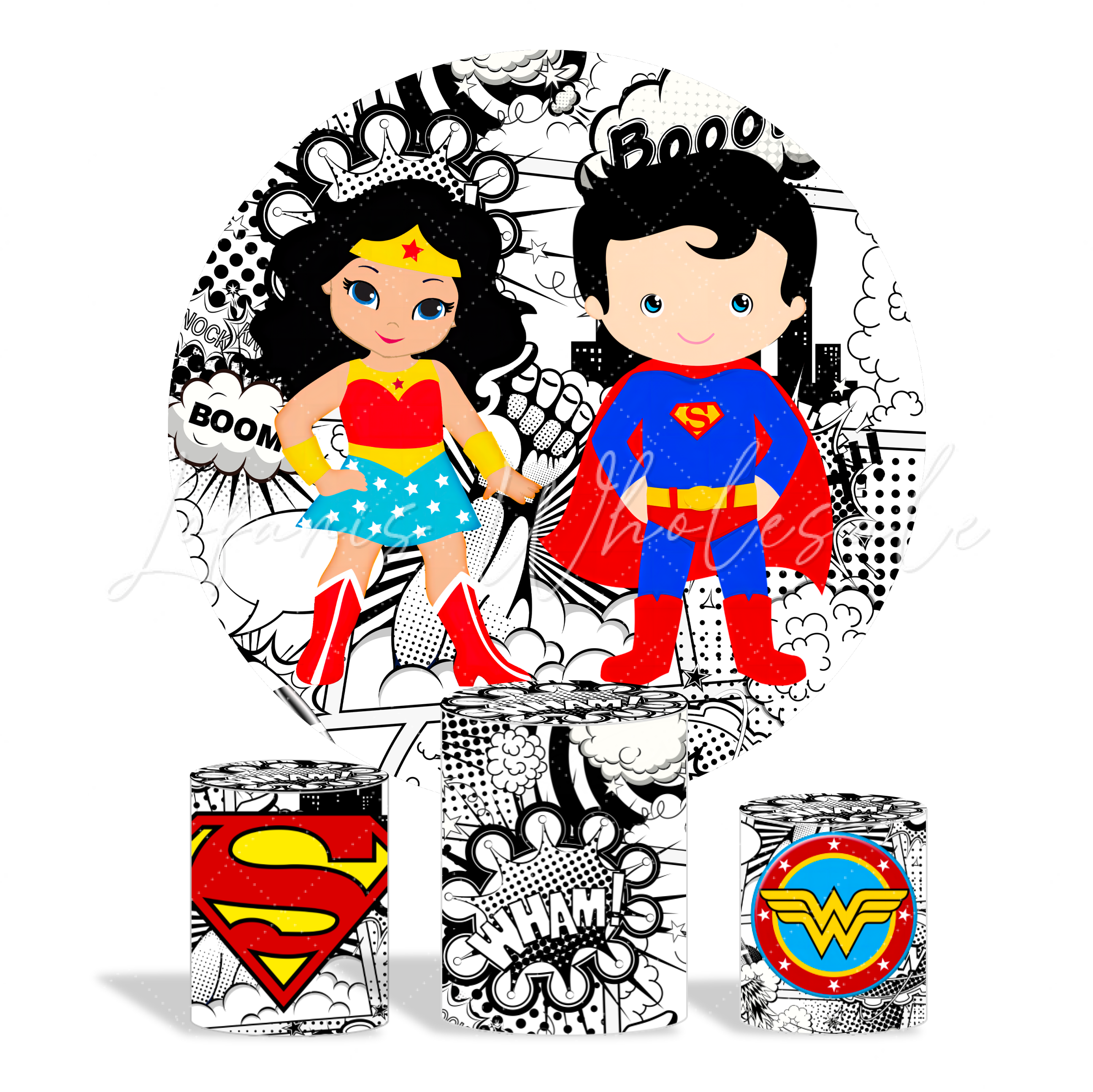 Dc Comic Superhero Superman Wonder Woman Birthday Party Round Backdrop Cover
