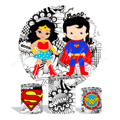 Dc Comic Superhero Superman Wonder Woman Birthday Party Round Backdrop Cover