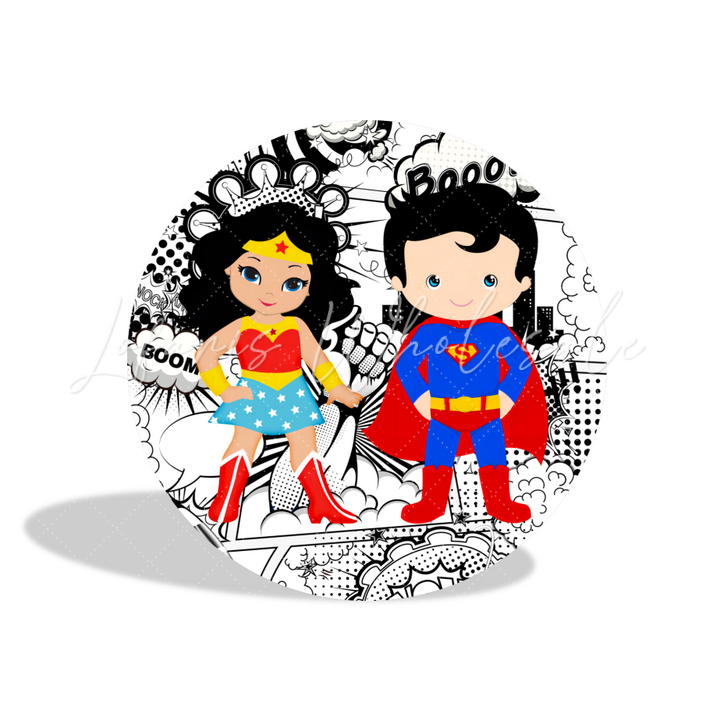Dc Comic Superhero Superman Wonder Woman Birthday Party Round Backdrop Cover