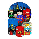 DC Themed Round Backdrop and Cylinders Kit for Parties
