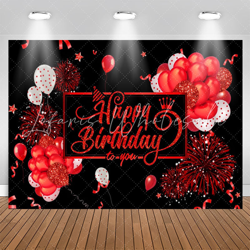 Lofaris Deep Red Balloons Black Birthday Backdropfor Girl