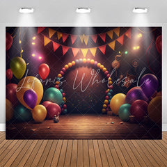 Lofaris Deep Tones Balloons Wooden Floor Birthday Backdrop