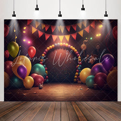 Lofaris Deep Tones Balloons Wooden Floor Birthday Backdrop