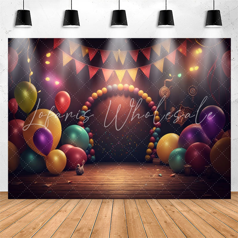Lofaris Deep Tones Balloons Wooden Floor Birthday Backdrop