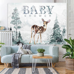 Lofaris Deer in Snow and Mountain Baby Shower Backdrop