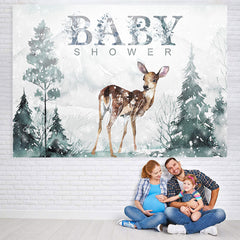 Lofaris Deer in Snow and Mountain Baby Shower Backdrop