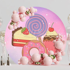 Delicious Cupcake Candy Round Backdrop For Sweet Dessert Party Theme