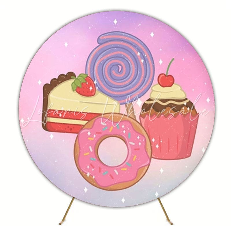 Delicious Cupcake Candy Round Backdrop For Sweet Dessert Party Theme