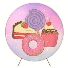 Delicious Cupcake Candy Round Backdrop For Sweet Dessert Party Theme